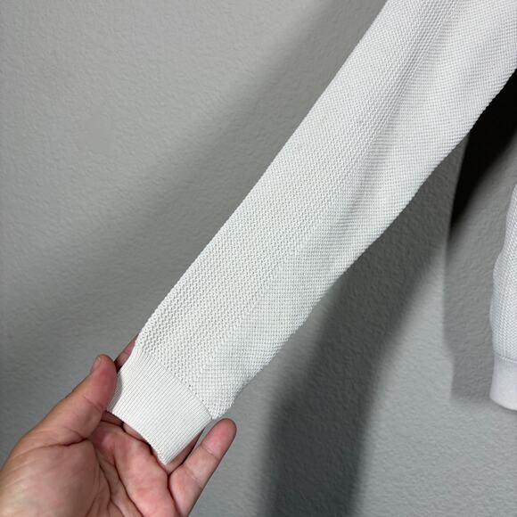 Ronny Kobo Open Stitch Fringe Sweater Cream Lace Up Crew Neck Long Sleeves - Picture 6 of 9